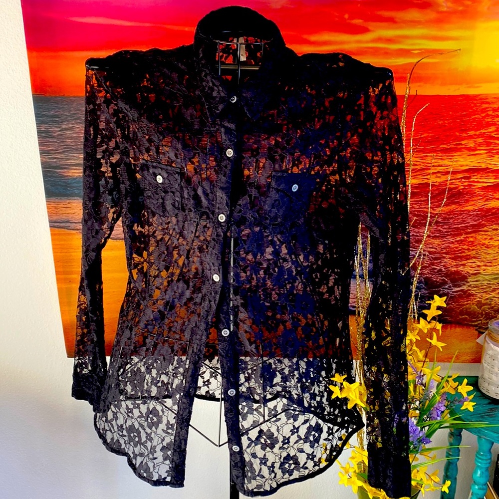 Roper Western black lace button down shirt